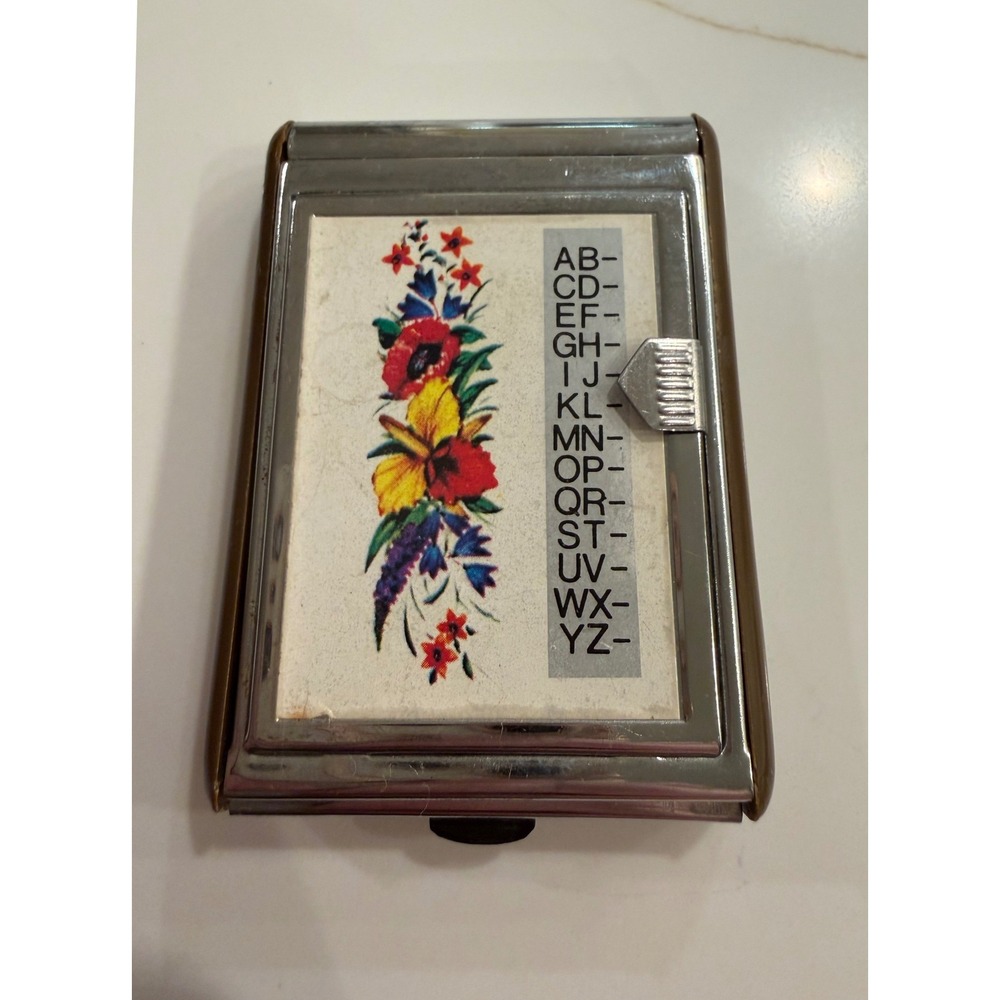 Vintage‎ Floral Mechanical Pocket Address Book Flip Index Metal